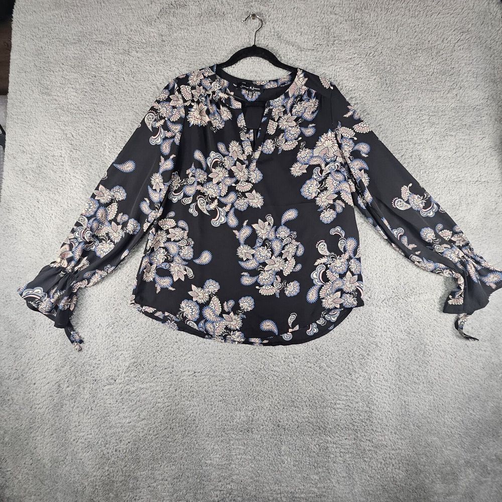 Jasmine & Juliana Top Womens M Long Sleeve Paisley Floral Black Boho Sheer